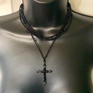 Lia Sophia black beaded Cross Necklace